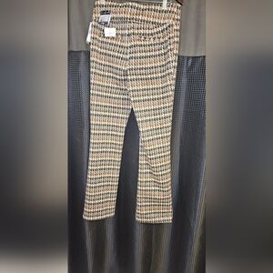 SOHO APPAREL WOMENS BEIGE/BLACK HOUNDSTOOTH FLARE LEG PANTS MED POLY STRETCH NWT